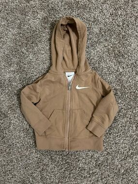 Nike Kids Tan Zip-Up Hoodie with White Swoosh
